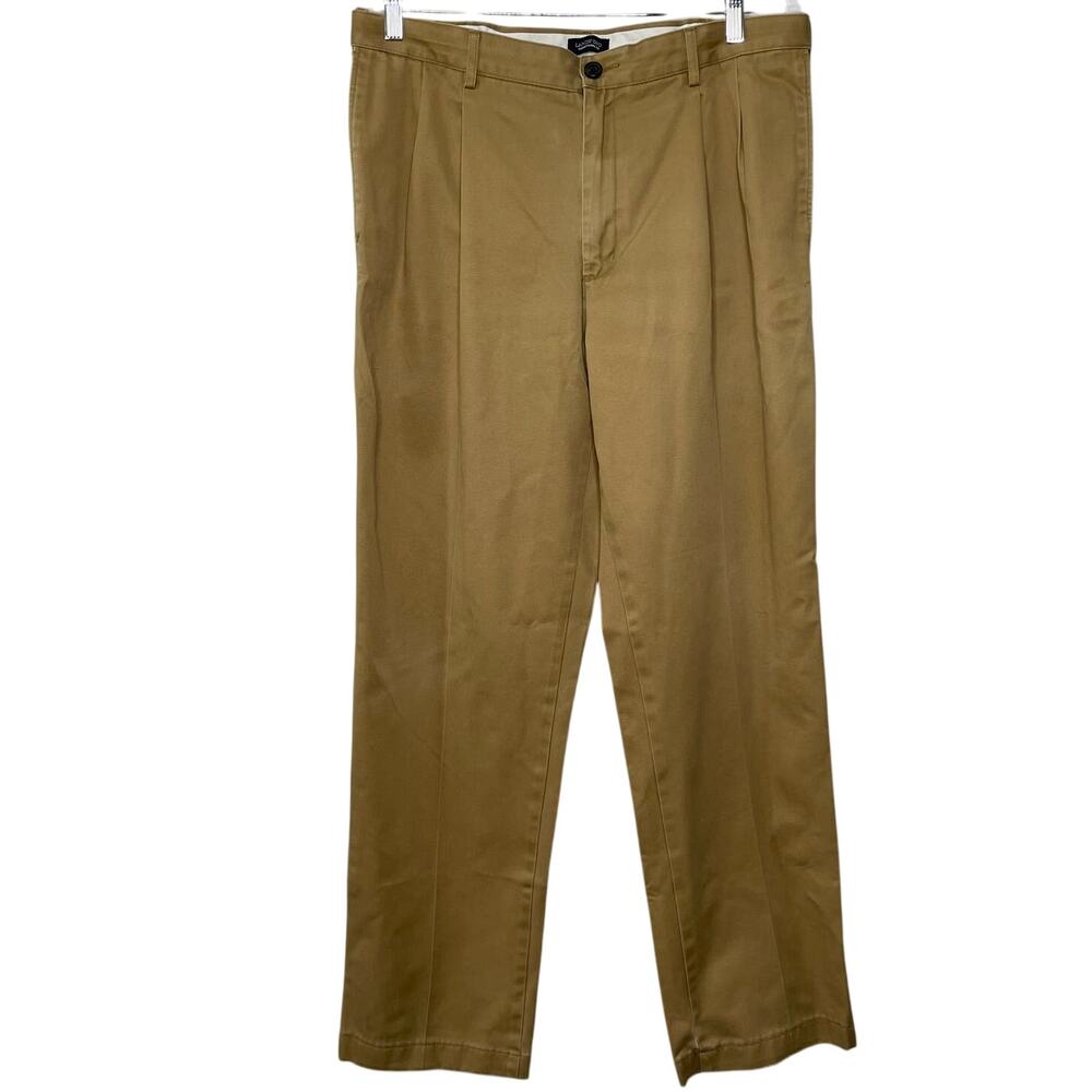 Men's Land's End‎ Traditional Chinos Pleated Front Pants Khaki 36 Waist Expander